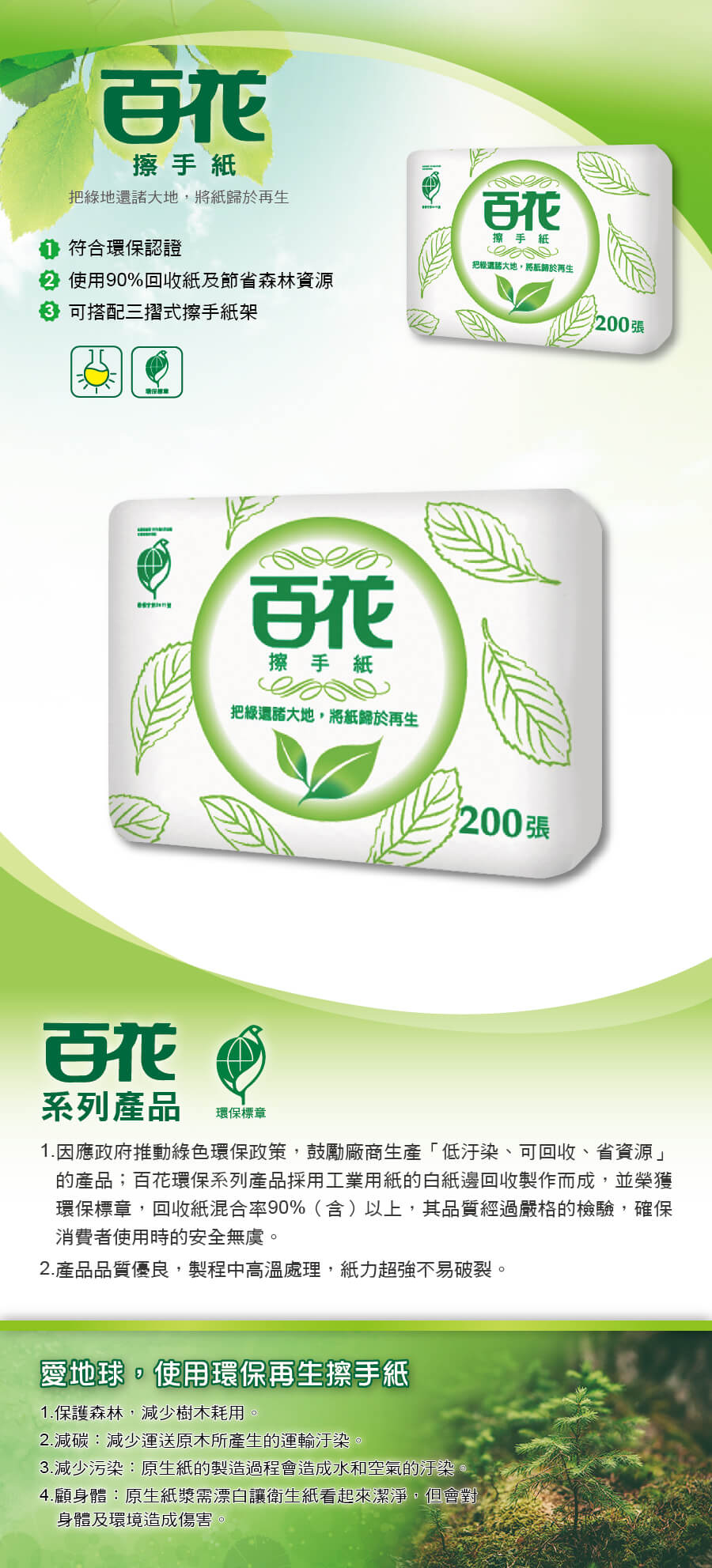 百花環保三摺式擦手紙(200抽x20包/箱)