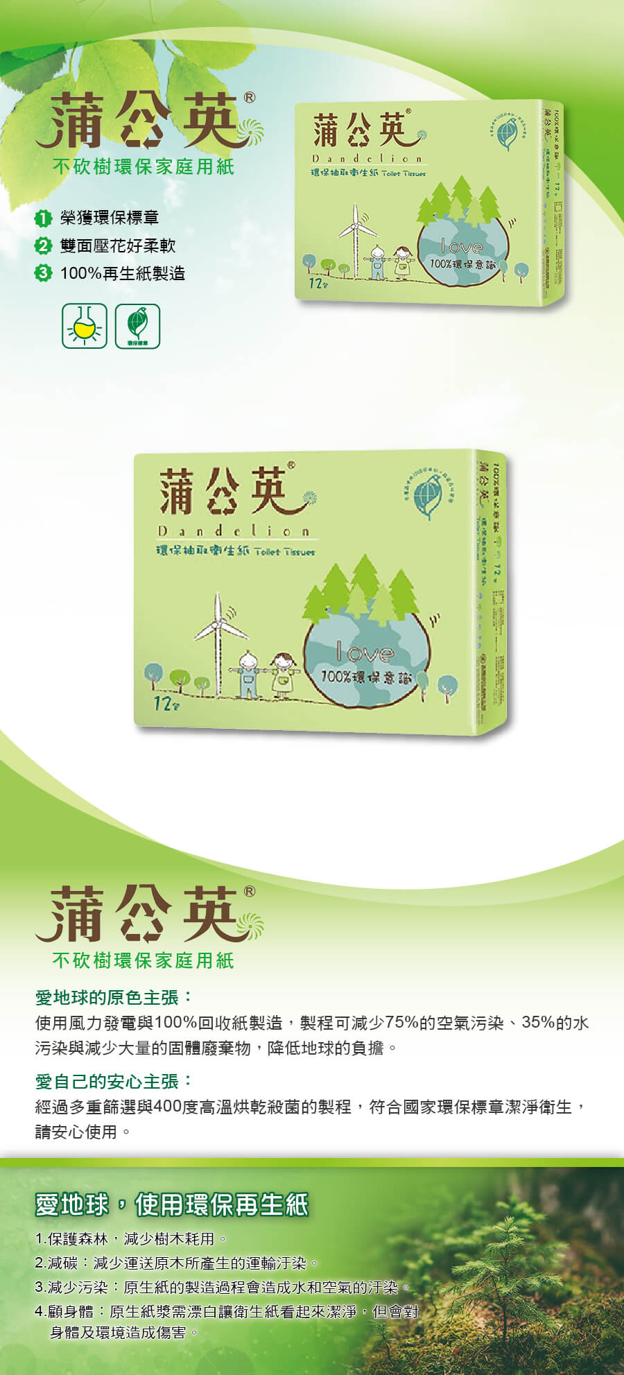 蒲公英環保抽取式衛生紙(110抽x12包x6袋/箱)